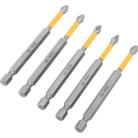 Ensemble de 5 embouts de vissage à percussion magnétiques cruciformes en acier allié S2 pour outils professionnels (1/5)