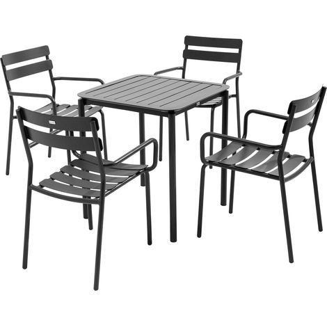 Ensemble table de terrasse 70cm et 4 fauteuils noir