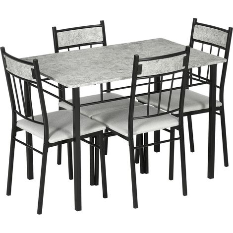 HOMCOM Set Tavolo Rettangolare e 4 Sedie da Pranzo con Seduta Imbottita