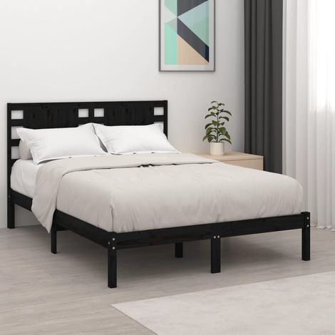 Bed Frame without Mattress Black 200x200 cm Solid Wood Pine vidaXL (1/5)