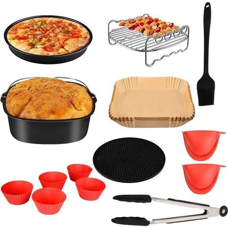 Ensemble Accessoires Friteuse à Air - Carré - 8 Pouces - Acier au Carbone - Silicone - Inox (1/4)