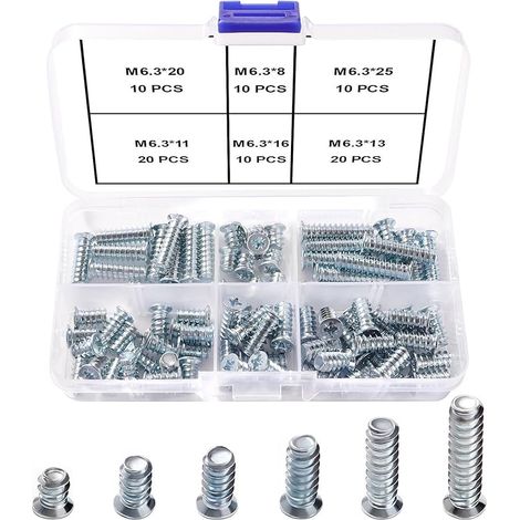 80 Pièces M6.3 Kit de Vis Euro Spéciale pour Meubles, Coulisse, Portes D'armoires de Cuisine, Armoires et Charnières de Placard