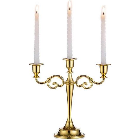 3-armiger Kerzenständer aus Aluminium, Gold, für Tischdeko & Hochzeiten (1/5)