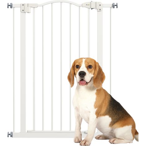 PawHut Pressure Fit Dog Stair Gate No Drilling Safety Gate Auto Close for Doorways, Hallways, 74-80cm Adjustable, 94cm Tall, White
