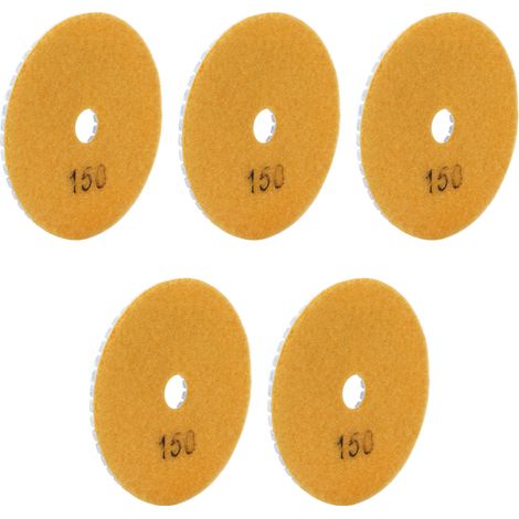 Kit de 5 disques de polissage diamantés humides de 10 cm (4 pouces) à grain doux pour marbre, granit et céramique, grain 150 (1/5)