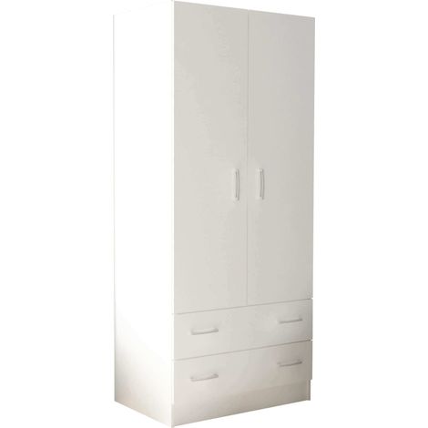 Armadio guardaroba appendiabiti 2 ante e due cassetti in nobilitato bilaminato Linea Classic -  White