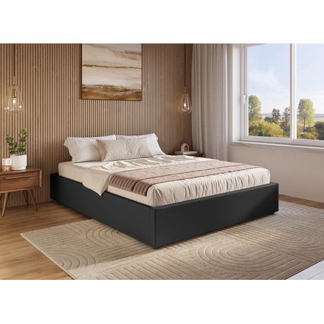 Deco In Paris – Lit sommier relevable avec coffre en simili cuir noir 160x200 cm – Structure en bois et métal – 26 lattes en bois pour confort optimal (1/5)