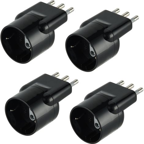 Electraline 92378 Set di 4 Adattatori Speciali Disassata Salvaspazio da Schuko a Spina Italiana Grande 16A, Nero (1/3)
