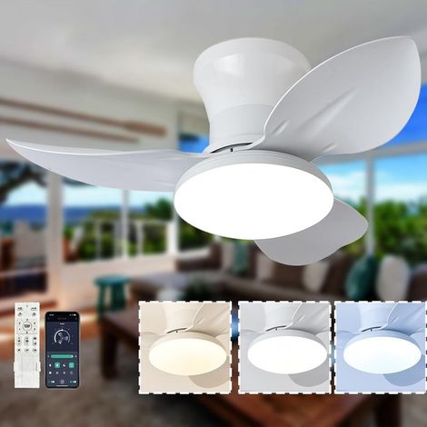Plafonnier avec ventilateur et télécommande pour salon/chambre(Blanc), intensité lumineuse réglable été/hiver, fonction mémoire, 6 vitesses, blanc (1/5)