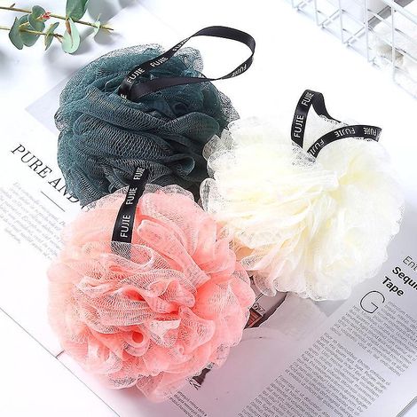 Set mit 3 Badeschwämmen für die Dusche, schäumende Reinigungsbürste für Bad für Damen und Herren, peelend, hautreinigend, beruhigend (rosa, blau, weiß) (1/3)