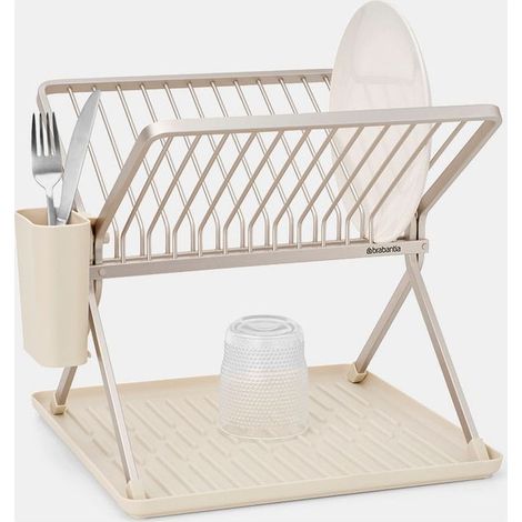 Brabantia 252082 SinkSide Scolapiatti Pieghevole con Portaposate Rimovibile e Vaschetta Raccogligocce colore Soft Beige