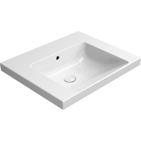 NORM Lavabo en céramique 60x50cm, sans trou pour robinetterie blanc Extraglaze (1/3)