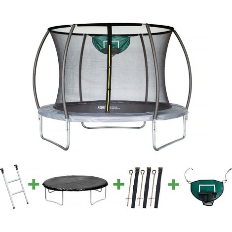 Cama elástica con red interior y aro de baloncesto "jumper" Ø3.05 - Gris