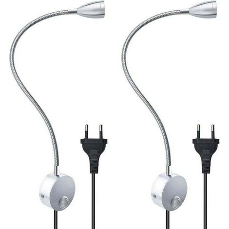 CYRILL –Lampe De Lecture Murale Flexible 3 W Avec Prise Européenne Et Interrupteur, Appliques Murales Pour Lire, Livres, Tête De Lit, Chambre À Coucher (2 Unités, Lumière Chaude), (1/4)