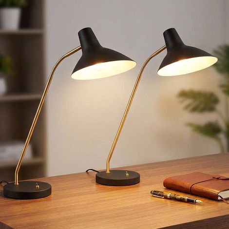 Tischleuchte Tischlampe Schlafzimmerleuchte Flexo verstellbar Leselampe schwarz gold, 1x E27, LxBxH 50x20x54 cm, 2er Set