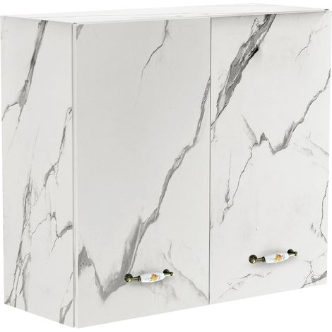 Pensile da Cucina Armadio Sospeso da Parete Doppia Anta in Legno Bianco Effetto Marmo (1/4)