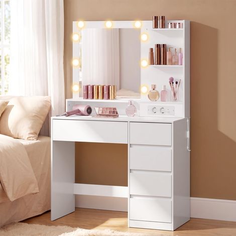 Coiffeuse avec Miroir LED, Prise et Ports USB, 80 x 40 x 144,3 cm (1/5)
