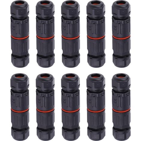 10Pcs Elektrischer Kabeldrahtverbinder, 3Pin IP68 Wasserdichter Stecker Kupfer Elektrischer Wetterfester Block Outdoor-Steckdose für Stromversorgungsnetz