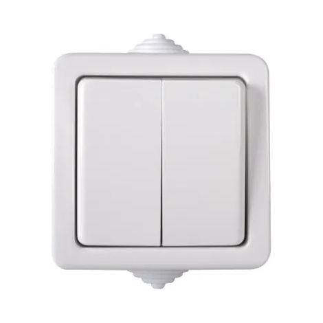 Interruptor de pared doble - IP54 - 2 palancas - blanco - 72x72mm (1/2)