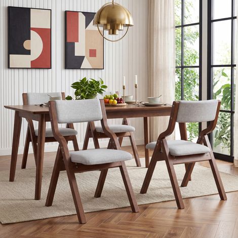 Set di 2 sedie pieghevoli da pranzo in legno massiccio grigio, con rivestimento in lino e struttura salvaspazio,55x49x81 cm (1/5)