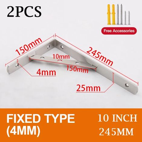 (Fixe 4 mm - 25 cm) 2 supports triangulaires en acier inoxydable pour étagère murale, support robuste, fixation murale, banc, table, étagère - quincaillerie (1/5)