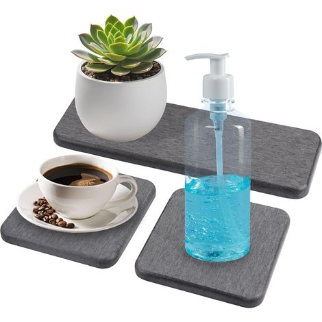 3 Pièces Plateau en Pierre Absorbant l'eau, Porte Savon en Diatomite Pierre Absorbante Evier, Plateau Terre de Diatomée, Dessous de Verre Antidérapant en Diatomite pour Savon Gobelets (1/5)