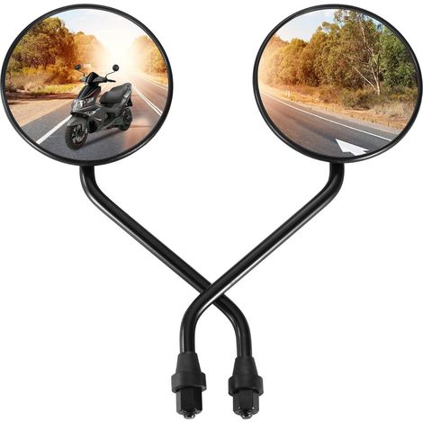 Set aus 2 runden schwarzen Kunststoff-Rückspiegeln (8 mm) für Roller, Quads und Motocross-Motorräder mit 50ccm, 70ccm, 90ccm, 110ccm, 125ccm, 150ccm, 200ccm und 250ccm Hubraum. (1/5)