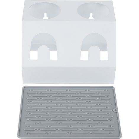 Rack De Séchage Pour Bouteilles Soda - Aluminium Et Silicone - 2 Emplacements - Avec Tapis D'Égouttage - Blanc (1/5)