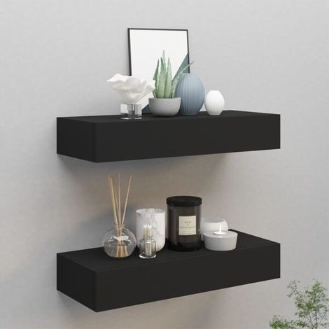 Tiroir mural vidaXL, lot de 2, noir, 60 x 23,5 x 10 cm, MDF (1/5)