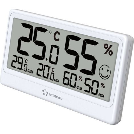 Thermo-hygromètre numérique blanc avec affichage LCD – RF-6416470, modèle A765233, précision élevée et design sobre (1/4)