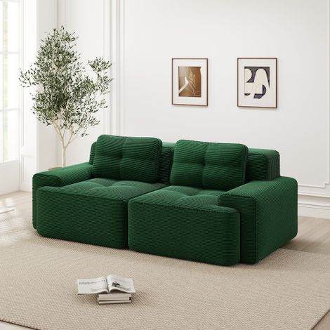 Boneless Modular Sofa, modernes Sofa für Wohnzimmer mit Tiefsitz, bequemes Corduroy-Cloud-Sofa, Loveseat-Kleinsofa, Schlafsofa, Grün 
WL