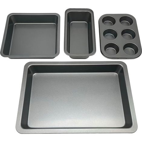 Relaxdays Backformen Set, 4-tlg., Muffinblech, Kastenform, 2x Bratform, antihaftbeschichtet, Carbonstahl, dunkelgrau (1/5)