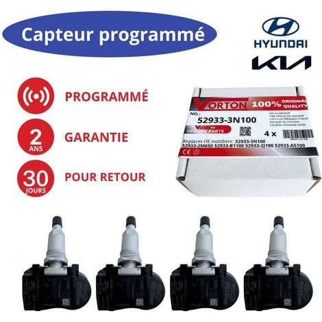 4x Sensori TPMS 433MHz programmati per HYUNDAI & KIA - Rif. 52933-3N100 / 52933-2M650