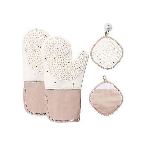 Ofenhandschuhe, hitzebeständig, Silikon mit Baumwollfutter, doppelwandig, Grillhandschuhe, rutschfeste Oberfläche zum Kochen, Backen, Grillen, Barbecue und für die Mikrowelle