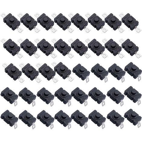 Lot de 40 Interrupteur à Bouton Poussoir Autobloquant, KAN-28 Mini Interrupteur Lampe de Poche (20 Pièces Broche Plate avec Trou + 20 Pièces Broche Pliée avec Trou)