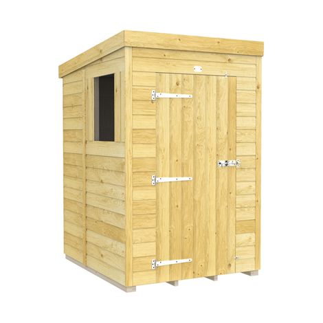4 x 5 Feet Pent Shed - Single Door With Windows - Wood - L147 x W127 x H201 cm