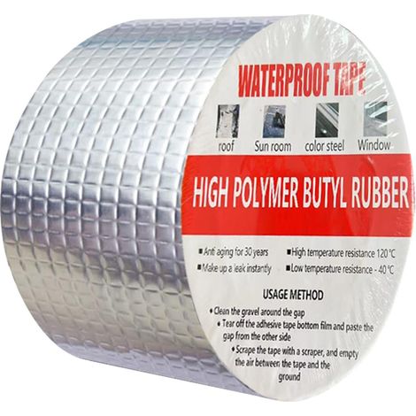 Butyl Tape Waterproof Asphalt Tape Outside Coated Adhesive Butyl Rubber Aluminum Foil Sealing Roof Leakage (5cm X 5m) (1/5)