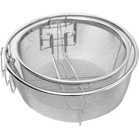 2 Panier Rond, Acier Inoxydable, Poignée Ergonomique, Crochets de Suspension, Friture et Égouttage, Cuisine Domestique