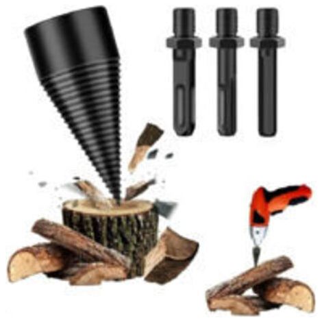 42mm Foret de Fendage de Bois, 4PCS Fendre Buches Bois Set avec 3 Poignées de Forage, Fendeuse de Bches pour Machine à Bois de Chauffage, Perceuse Vis Cne Fendeuse de Bches Facile à Fendre