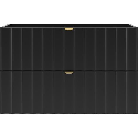 Meuble de salle de bain sous vasque suspendu ARCOS noir 80 cm façades rainurées