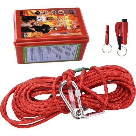 Kit de survie incendie d'urgence comprenant une corde de sécurité de 0,3 pouce, un brise-vitre et un sifflet, avec sac de rangement pour la maison et la voiture. (1/5)
