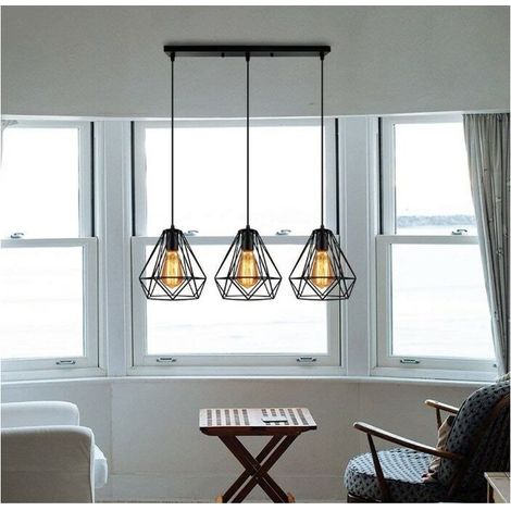 Rétro Lustre Suspension Industrielle Cage Diamant Plafonnier Luminaire Salle à Manger Couloir Chambre Noir Style 1