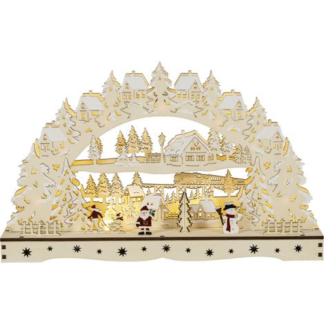 3D-Lichterbogen LED Deko Holz Santa & Schneemann 43 cm warmweiß Lichterbogen