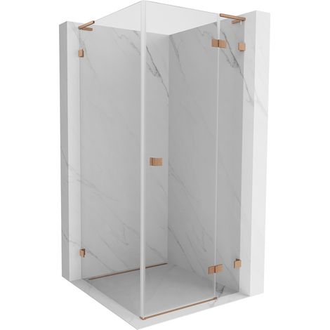 Mexen Lunar L Duschkabine schwenkbar rechts 80 x 80 cm, transparent, gebürstetes Kupfer - 834L-080-080-65-00-P