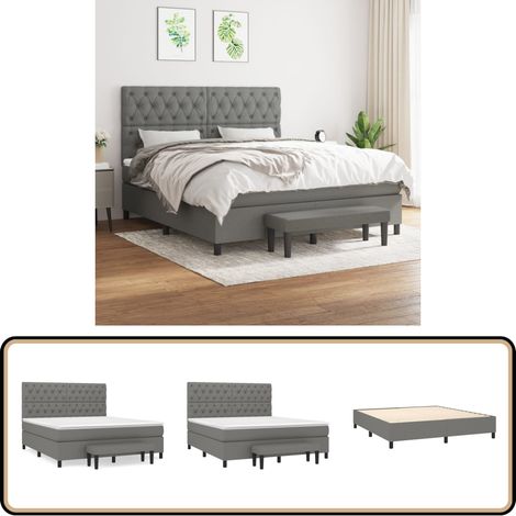 Sommier à lattes de lit avec matelas Gris foncé 160x200cm Tissu - Lit Double - Lit Plateforme - Matelas À Ressorts Ensachés - Têted Lit Ajustable - Banc Rangement