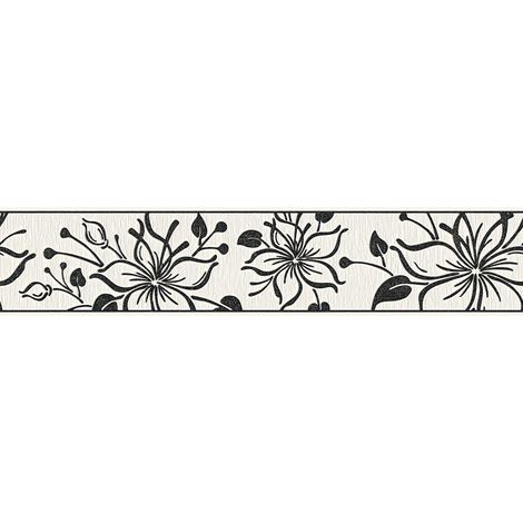 A.S. Creations – Frise murale fleuri noir et blanc – Tapisserie motif fleur – Papier peint haute qualité pour salon et chambre adulte – Collection Only Borders