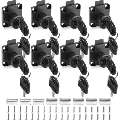 Lot de 8 cylindres de serrure de meuble Serrure à visser avec clé Pour meubles armoire boîte aux lettres tiroir noir différentes clés (1/4)