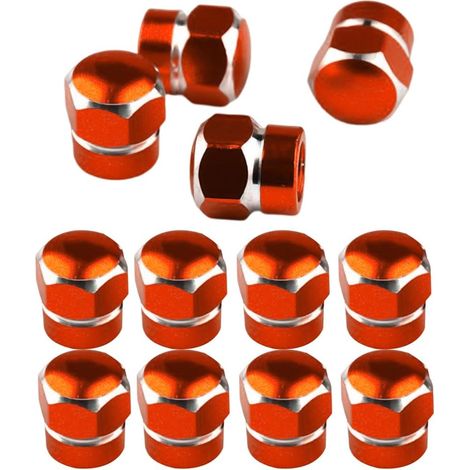 12 Pièces Bouchons Valve De Pneu, Bouchons Tige De Valve Pneu en Aluminium avec Joint Hexagonal Bouchons Valve Pneu, Chapeaux Anti-Poussière Voiture pour Moto, Bicyclette, Camions(Orange) (1/5)