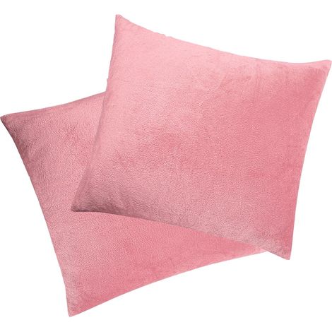 Lot de 2 housses de coussin décoratives en velours super doux et moelleux - 50 x 50 cm - Pour canapé, lombaire, chambre à coucher - Rose (1/5)