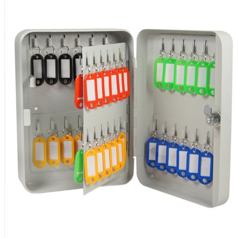 Key box 49, wardrobe with walls, metal, storage 48 hooks, garage safety 25x18x7.5cm, white, 5cm (1/5)